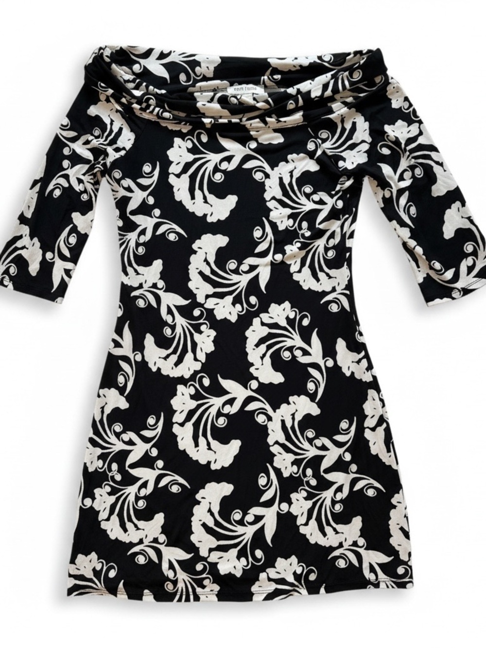 WHBM Black White Floral Dress XS 3/4 Sleeve Mini Stretch Career Chic - Picture 2 of 12